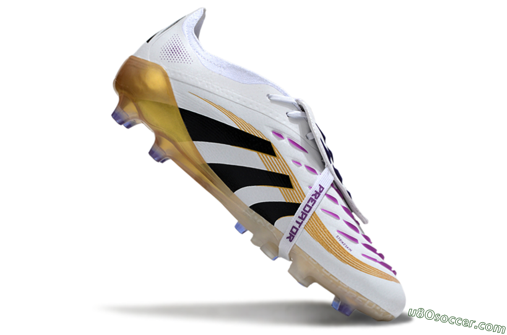 Adidas Predator 25 Elite Foldover Tongue AG Artificial Grass Soccer Cleats - White/Black/Gold 4