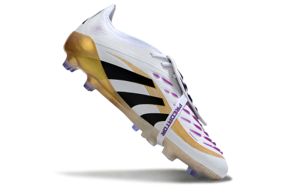 Adidas Predator 25 Elite Foldover Tongue AG Artificial Grass Soccer Cleats - White/Black/Gold
