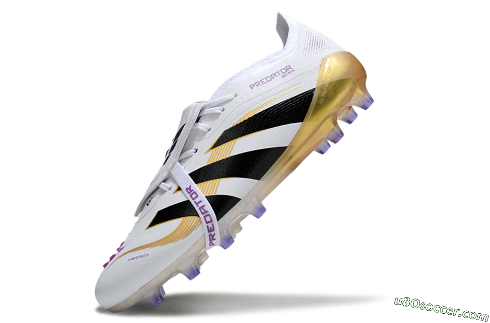 Adidas Predator 25 Elite Foldover Tongue AG Artificial Grass Soccer Cleats - White/Black/Gold 5