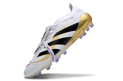 Adidas Predator 25 Elite Foldover Tongue AG Artificial Grass Soccer Cleats - White/Black/Gold