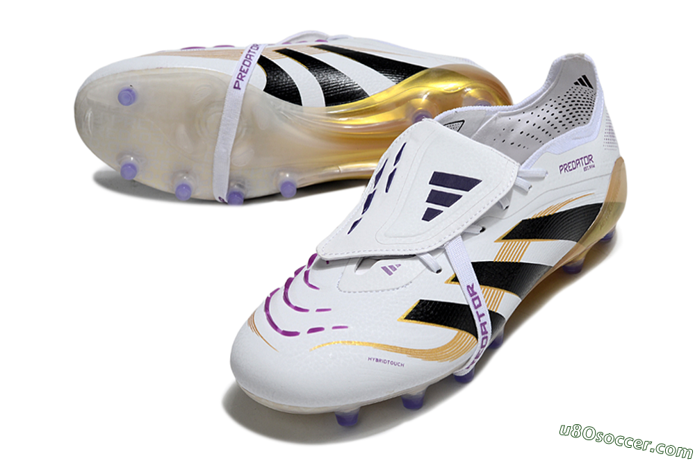 Adidas Predator 25 Elite Foldover Tongue AG Artificial Grass Soccer Cleats - White/Black/Gold 3