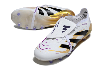 Adidas Predator 25 Elite Foldover Tongue AG Artificial Grass Soccer Cleats - White/Black/Gold