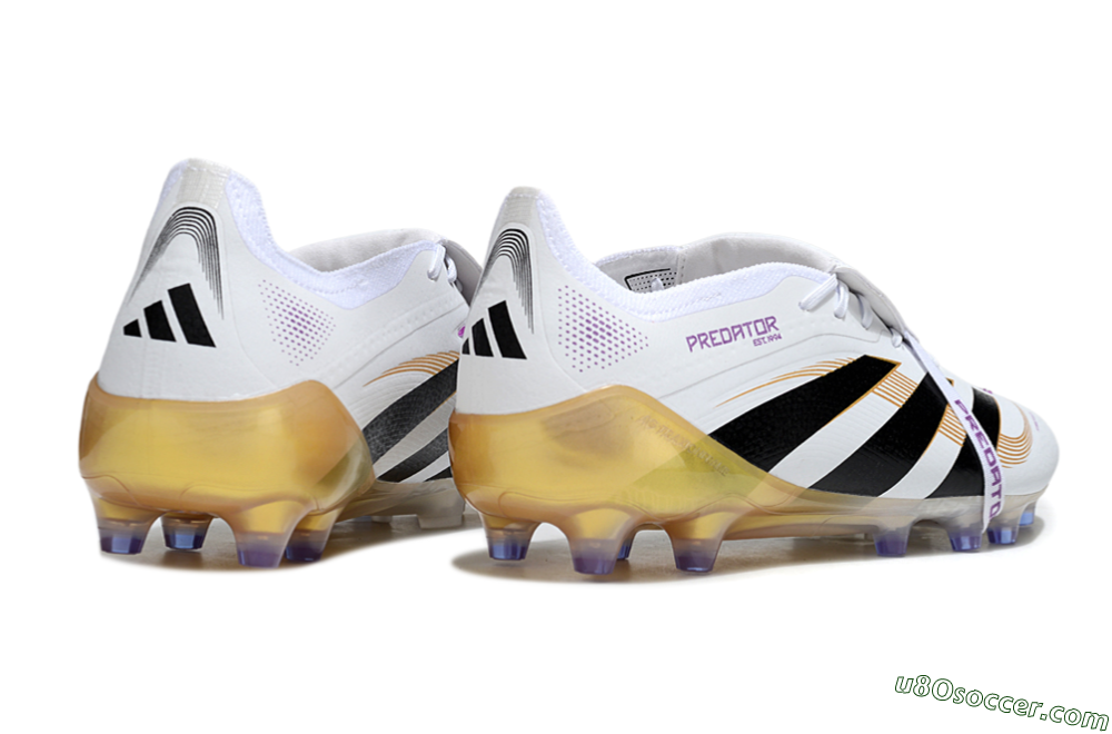 Adidas Predator 25 Elite Foldover Tongue AG Artificial Grass Soccer Cleats - White/Black/Gold 6