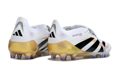 Adidas Predator 25 Elite Foldover Tongue AG Artificial Grass Soccer Cleats - White/Black/Gold