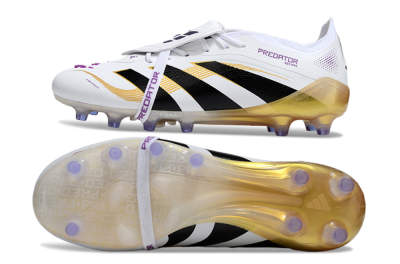 Adidas Predator 25 Elite Foldover Tongue AG Artificial Grass Soccer Cleats - White/Black/Gold