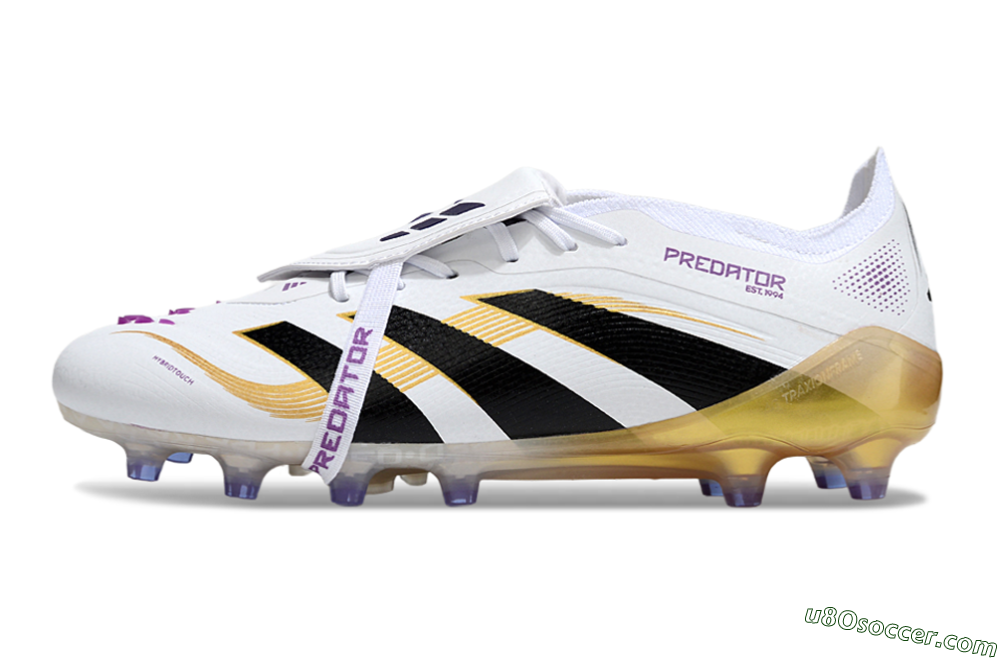 Adidas Predator 25 Elite Foldover Tongue AG Artificial Grass Soccer Cleats - White/Black/Gold 2