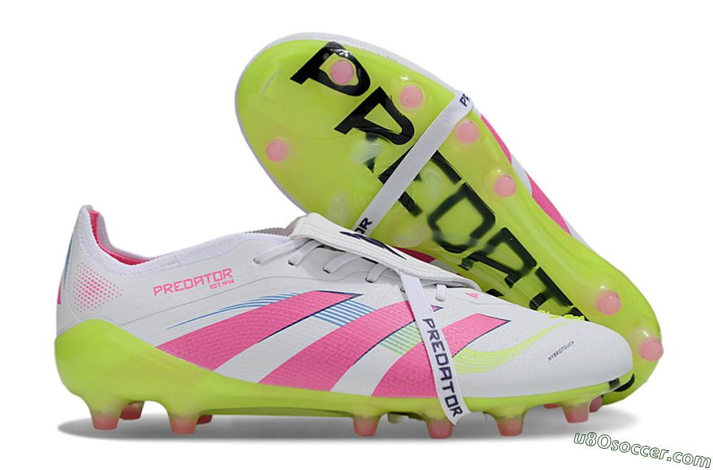 Adidas Predator 25 Elite Foldover Tongue AG Artificial Grass Soccer Cleats - White/Pink/Yellow 1
