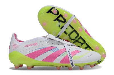 Adidas Predator 25 Elite Foldover Tongue AG Artificial Grass Soccer Cleats - White/Pink/Yellow