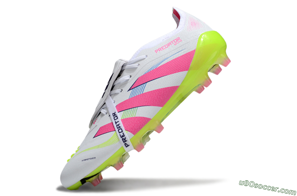 Adidas Predator 25 Elite Foldover Tongue AG Artificial Grass Soccer Cleats - White/Pink/Yellow 5