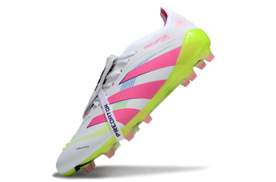 Adidas Predator 25 Elite Foldover Tongue AG Artificial Grass Soccer Cleats - White/Pink/Yellow