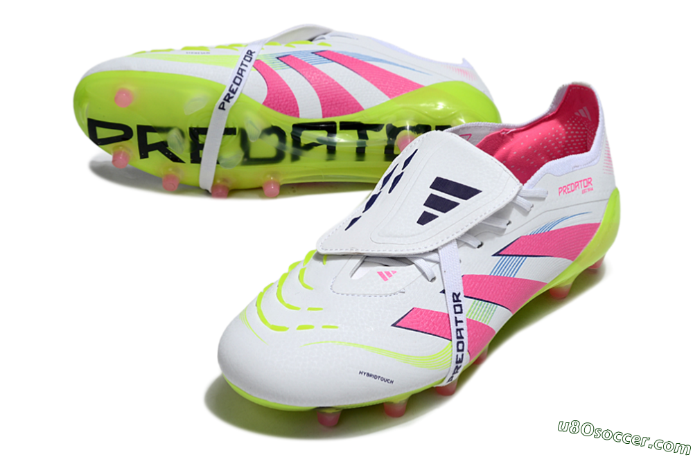 Adidas Predator 25 Elite Foldover Tongue AG Artificial Grass Soccer Cleats - White/Pink/Yellow 3