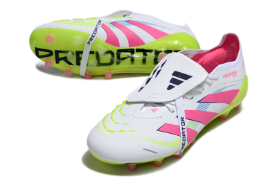 Adidas Predator 25 Elite Foldover Tongue AG Artificial Grass Soccer Cleats - White/Pink/Yellow
