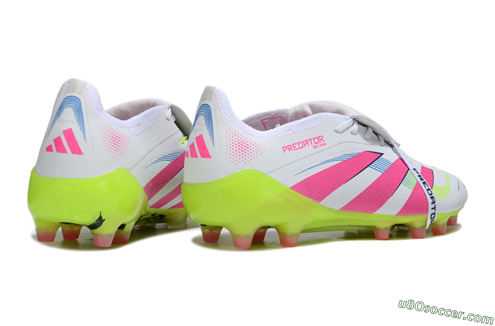 Adidas Predator 25 Elite Foldover Tongue AG Artificial Grass Soccer Cleats - White/Pink/Yellow 6