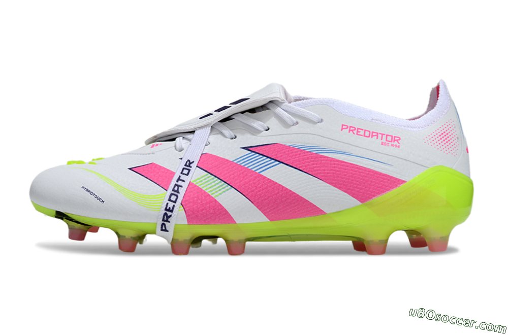 Adidas Predator 25 Elite Foldover Tongue AG Artificial Grass Soccer Cleats - White/Pink/Yellow 2