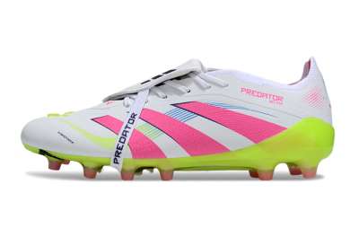 Adidas Predator 25 Elite Foldover Tongue AG Artificial Grass Soccer Cleats - White/Pink/Yellow