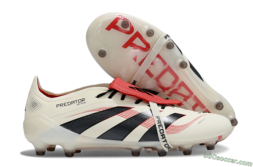 Adidas Predator 25 Elite Foldover Tongue AG Artificial Grass Soccer Cleats - White/Black/Red 1