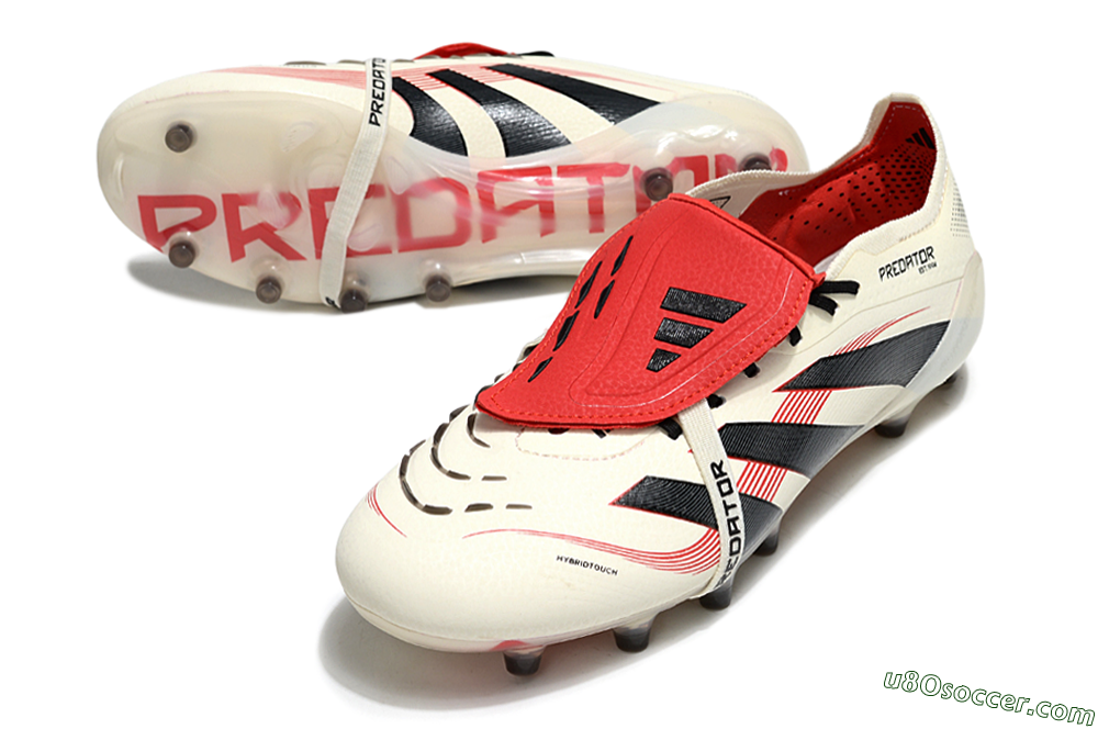 Adidas Predator 25 Elite Foldover Tongue AG Artificial Grass Soccer Cleats - White/Black/Red 3