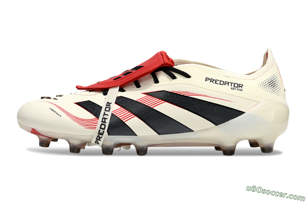 Adidas Predator 25 Elite Foldover Tongue AG Artificial Grass Soccer Cleats - White/Black/Red 2