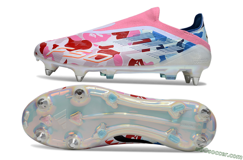 Adidas F50 Elite Laceless SG Soft Ground Soccer Cleats - Pink/Whtie/Blue/Red 0