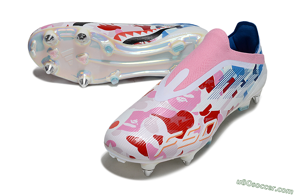 Adidas F50 Elite Laceless SG Soft Ground Soccer Cleats - Pink/Whtie/Blue/Red 3