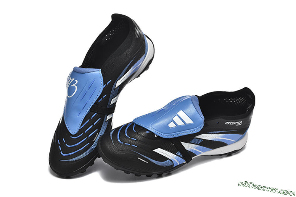 Adidas Predator 25 Elite Foldover Tongue TF Artificial Turf Soccer Shoes - Black/White/Blue 6
