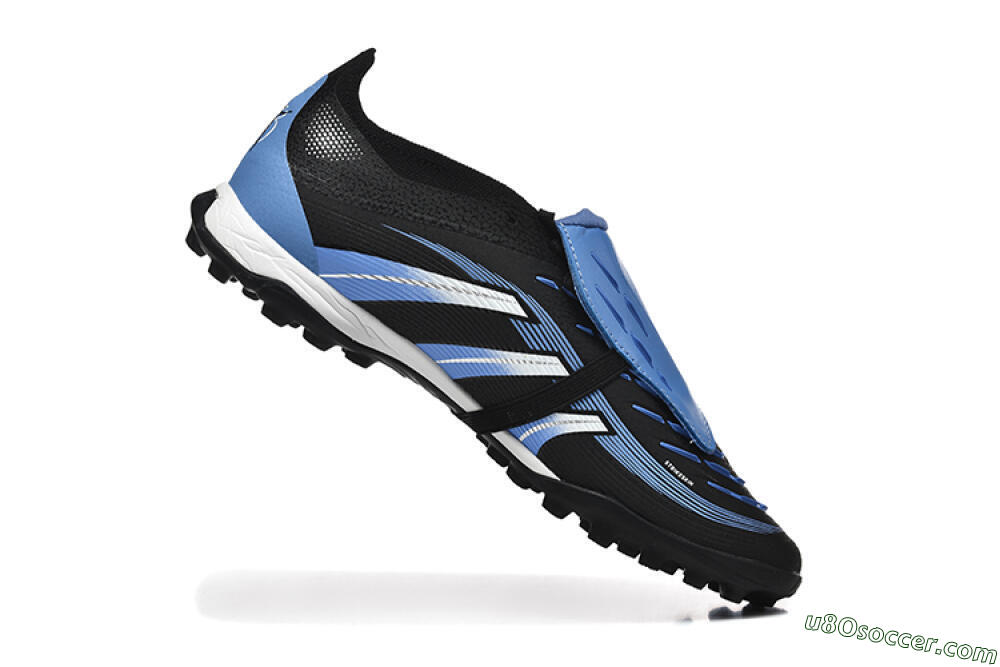 Adidas Predator 25 Elite Foldover Tongue TF Artificial Turf Soccer Shoes - Black/White/Blue 7