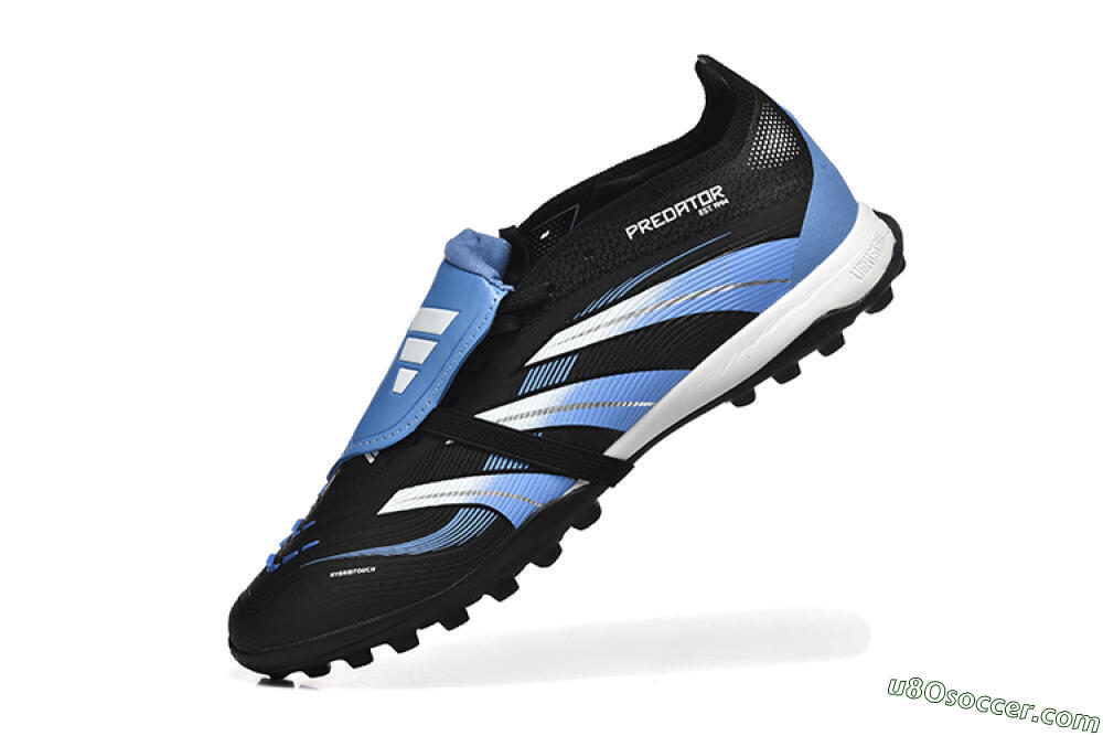 Adidas Predator 25 Elite Foldover Tongue TF Artificial Turf Soccer Shoes - Black/White/Blue 8