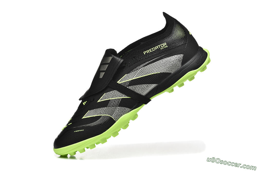 Adidas Predator 25 Elite Foldover Tongue TF Artificial Turf Soccer Shoes - Black/Silver/Yellow 8