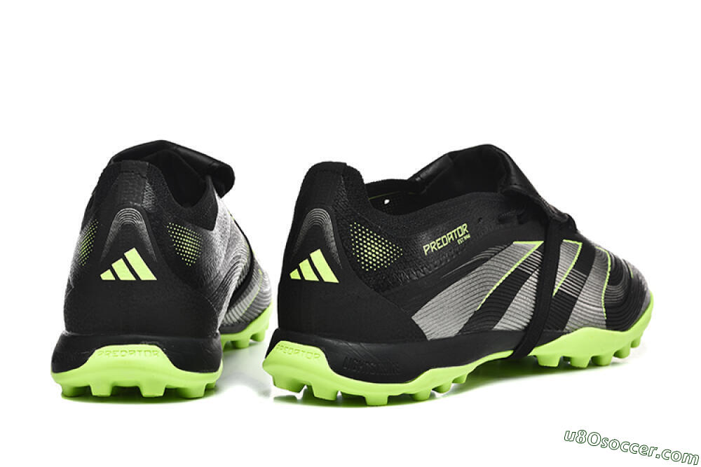 Adidas Predator 25 Elite Foldover Tongue TF Artificial Turf Soccer Shoes - Black/Silver/Yellow 9