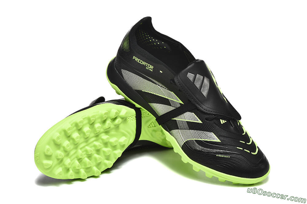 Adidas Predator 25 Elite Foldover Tongue TF Artificial Turf Soccer Shoes - Black/Silver/Yellow 4