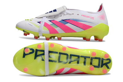 Adidas Predator 25 Elite Foldover Tongue FG Firm Ground Soccer Cleats - White/Pink/Yellow
