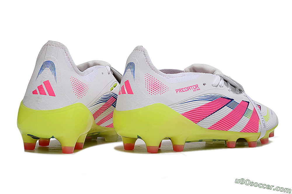 Adidas Predator 25 Elite Foldover Tongue FG Firm Ground Soccer Cleats - White/Pink/Yellow 6