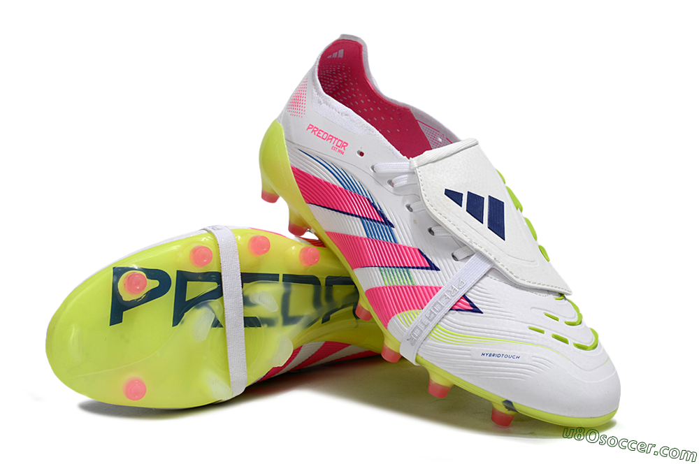 Adidas Predator 25 Elite Foldover Tongue FG Firm Ground Soccer Cleats - White/Pink/Yellow 3