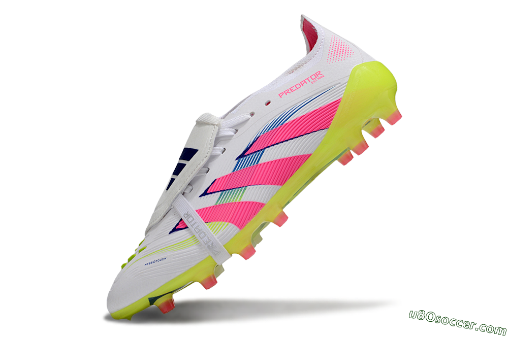 Adidas Predator 25 Elite Foldover Tongue FG Firm Ground Soccer Cleats - White/Pink/Yellow 5