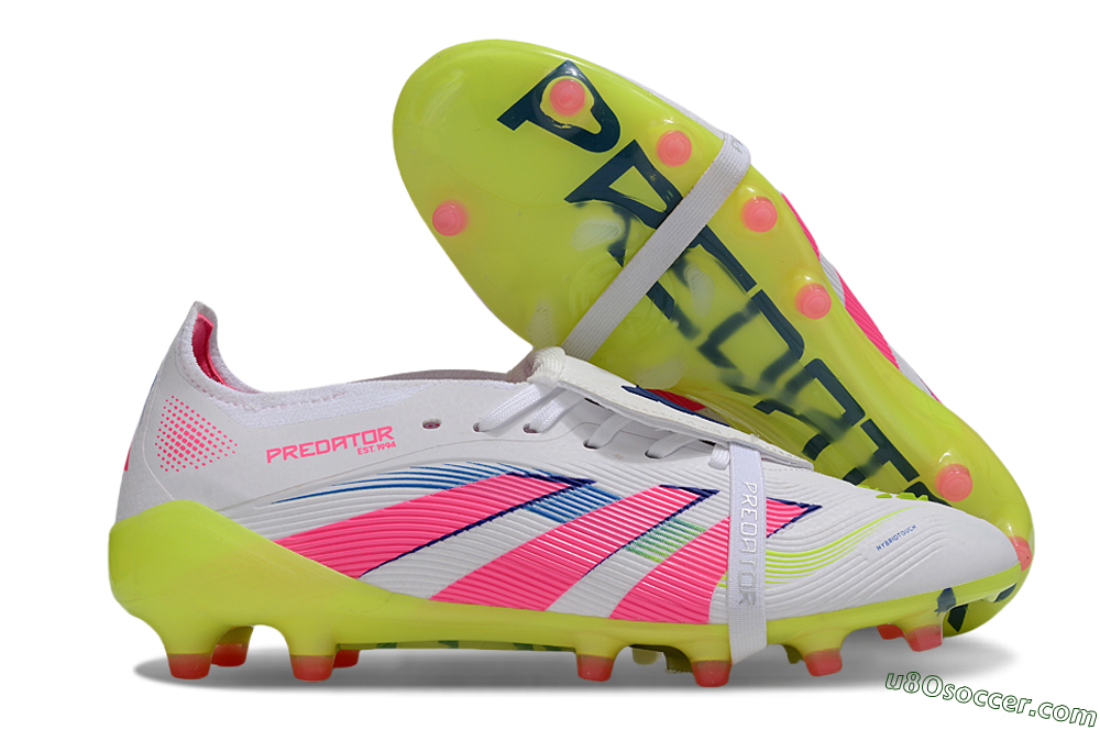 Adidas Predator 25 Elite Foldover Tongue FG Firm Ground Soccer Cleats - White/Pink/Yellow 1