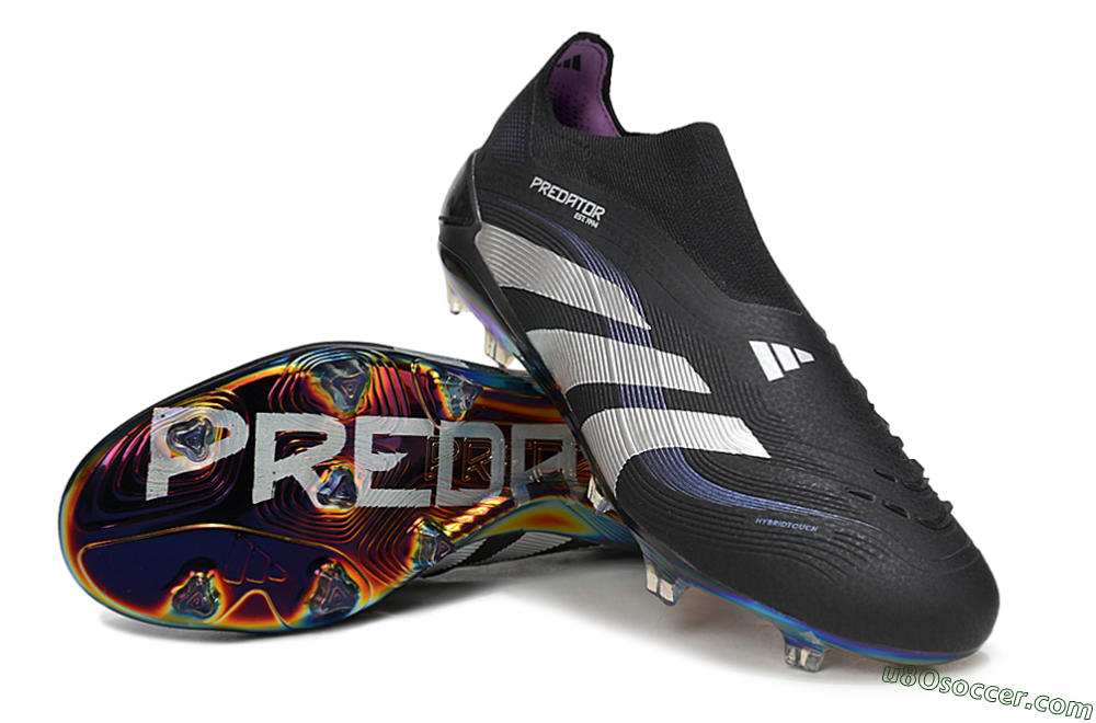 Adidas Predator 25 Elite Laceless FG Firm Ground Soccer Cleats - Black/Silver/Blue 3
