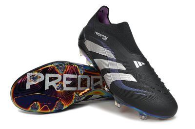 Adidas Predator 25 Elite Laceless FG Firm Ground Soccer Cleats - Black/Silver/Blue