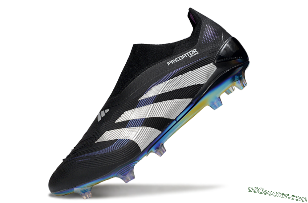 Adidas Predator 25 Elite Laceless FG Firm Ground Soccer Cleats - Black/Silver/Blue 5