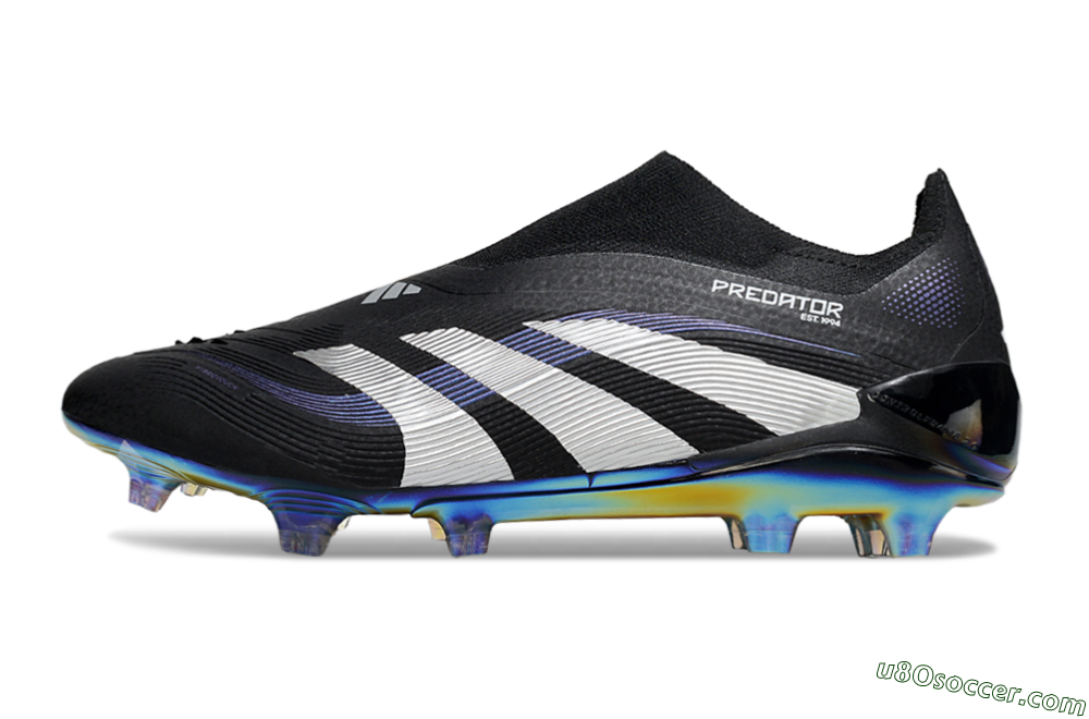 Adidas Predator 25 Elite Laceless FG Firm Ground Soccer Cleats - Black/Silver/Blue 2