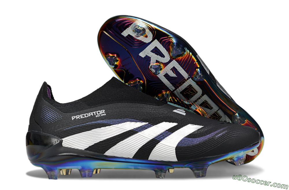 Adidas Predator 25 Elite Laceless FG Firm Ground Soccer Cleats - Black/Silver/Blue 1