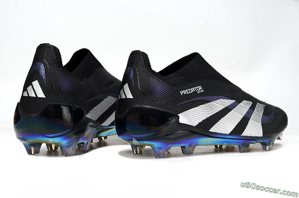 Adidas Predator 25 Elite Laceless FG Firm Ground Soccer Cleats - Black/Silver/Blue 6
