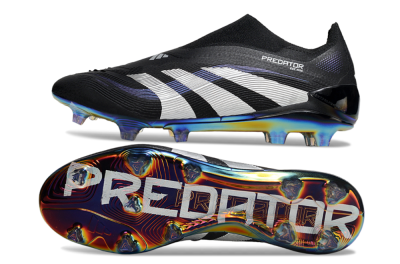 Adidas Predator 25 Elite Laceless FG Firm Ground Soccer Cleats - Black/Silver/Blue