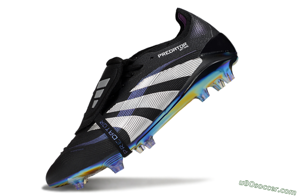 Adidas Predator 25 EliteFoldover Tongue FG Firm Ground Soccer Cleats - Black/Silver/Blue 5