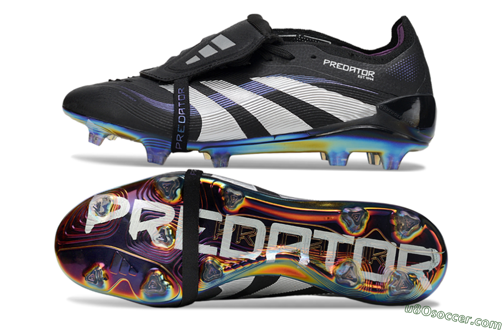 Adidas Predator 25 EliteFoldover Tongue FG Firm Ground Soccer Cleats - Black/Silver/Blue 0