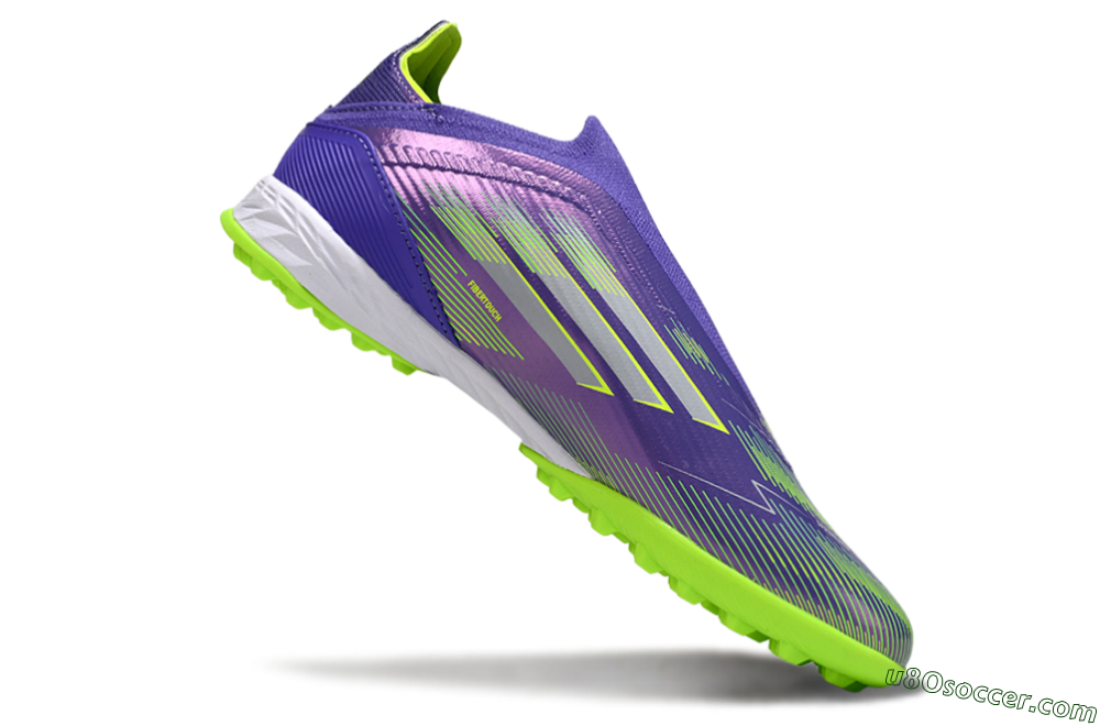 Adidas F50 Elite Laceless TF Artificial Turf Soccer Shoes - Purple/Yellow/Silver 5