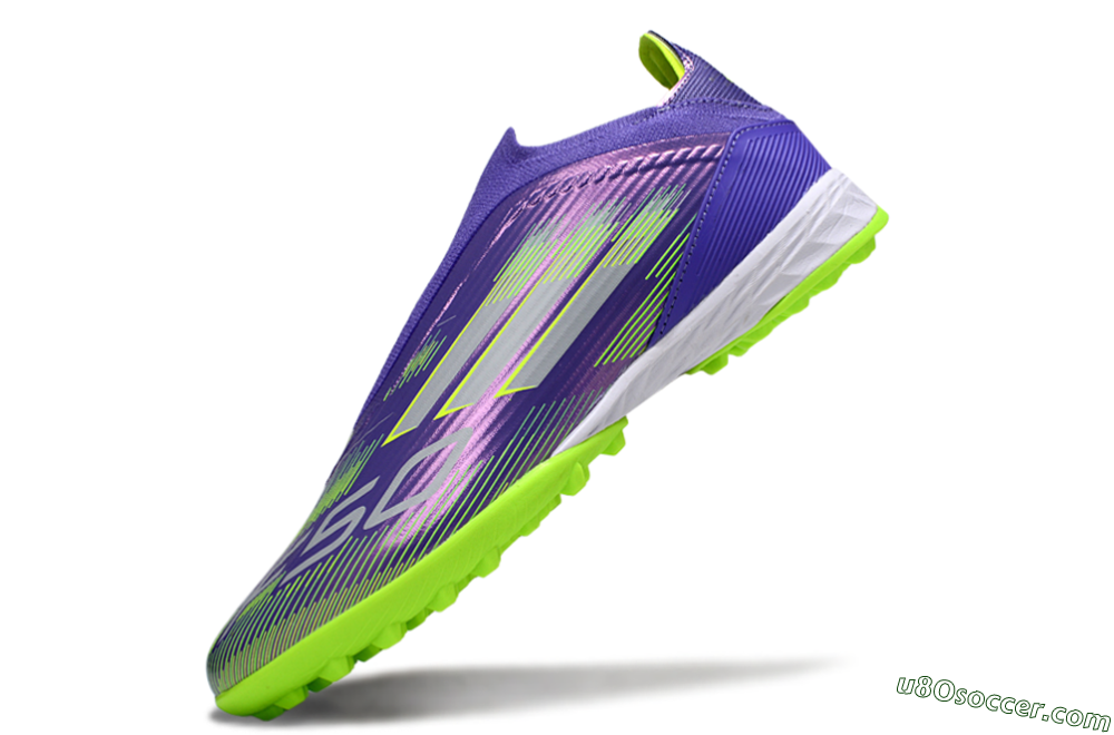 Adidas F50 Elite Laceless TF Artificial Turf Soccer Shoes - Purple/Yellow/Silver 6