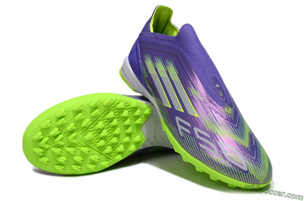 Adidas F50 Elite Laceless TF Artificial Turf Soccer Shoes - Purple/Yellow/Silver 4