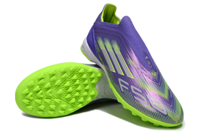 Adidas F50 Elite Laceless TF Artificial Turf Soccer Shoes - Purple/Yellow/Silver
