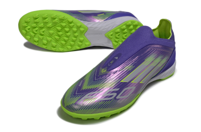 Adidas F50 Elite Laceless TF Artificial Turf Soccer Shoes - Purple/Yellow/Silver