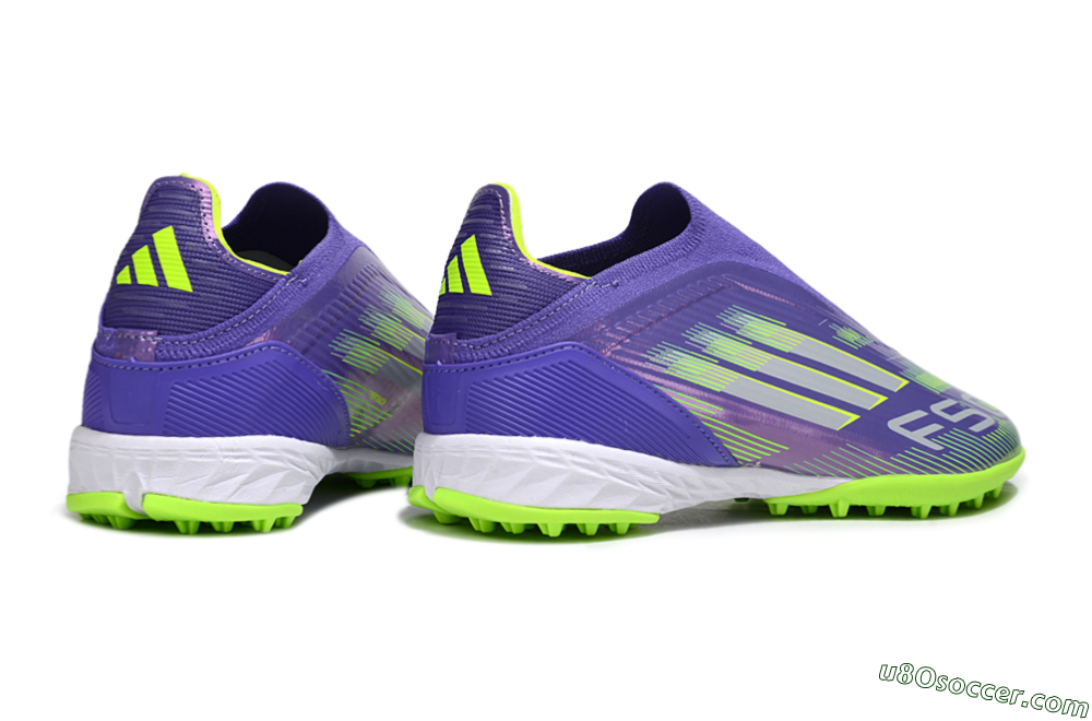 Adidas F50 Elite Laceless TF Artificial Turf Soccer Shoes - Purple/Yellow/Silver 7